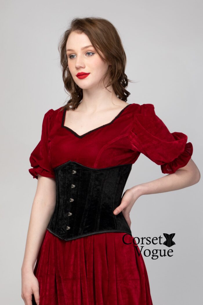 Elegant Enchantment: Black Velvet Underbust Corset - Image 3
