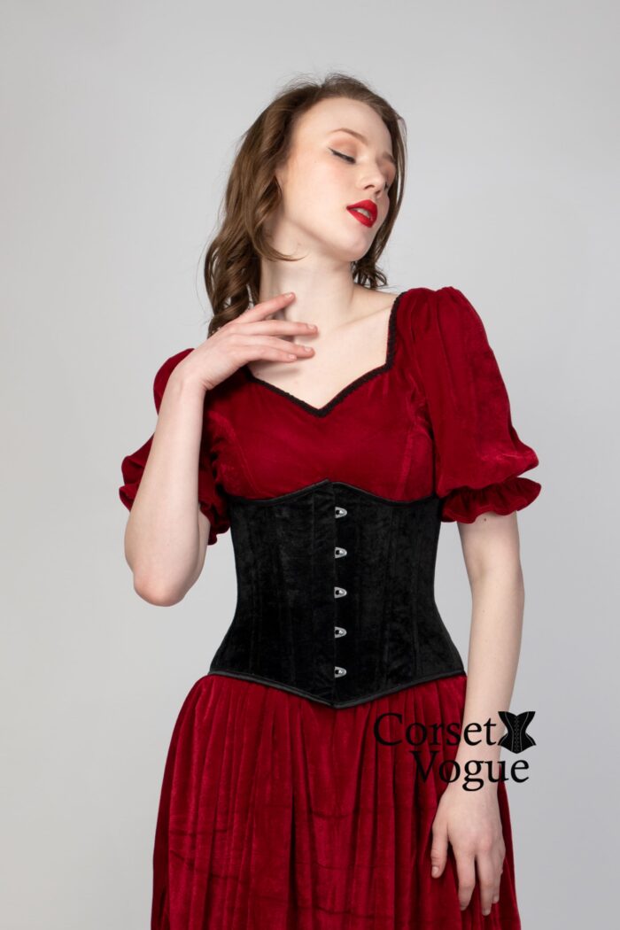 Elegant Enchantment: Black Velvet Underbust Corset - Image 1