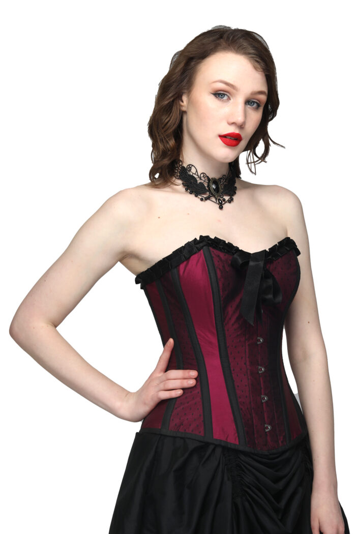 Burgundy Lily Satin Over Bust Corset - Image 2