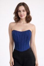 Classic Blue Taffeta Corset Top for Women